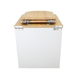 Toilette sèche rehaussée en bois blanc/huilé complète avec seau inox et bavette inox - abattant bois huilé déclipsable