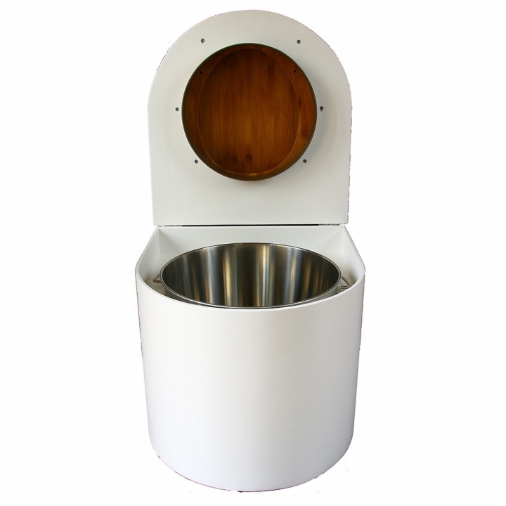  toilette sèche en bois blanc arrondie complète avec abattant bambou