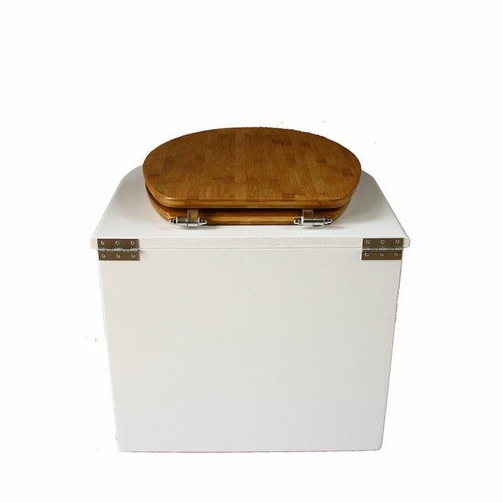  toilette sèche en bois blanc arrondie complète avec abattant bambou