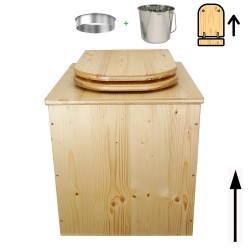 Toilette sèche rehaussée en bois huilée complète avec seau inox, bavette inox et abattant huilé déclipsable