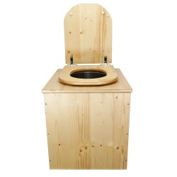 Toilette sèche rehaussée en bois huilée complète avec seau inox, bavette inox et abattant huilé déclipsable