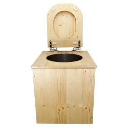 Toilette sèche rehaussée en bois huilée complète avec seau inox, bavette inox et abattant huilé déclipsable