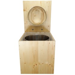 Toilette sèche rehaussée en bois huilée complète avec seau inox, bavette inox et abattant huilé déclipsable