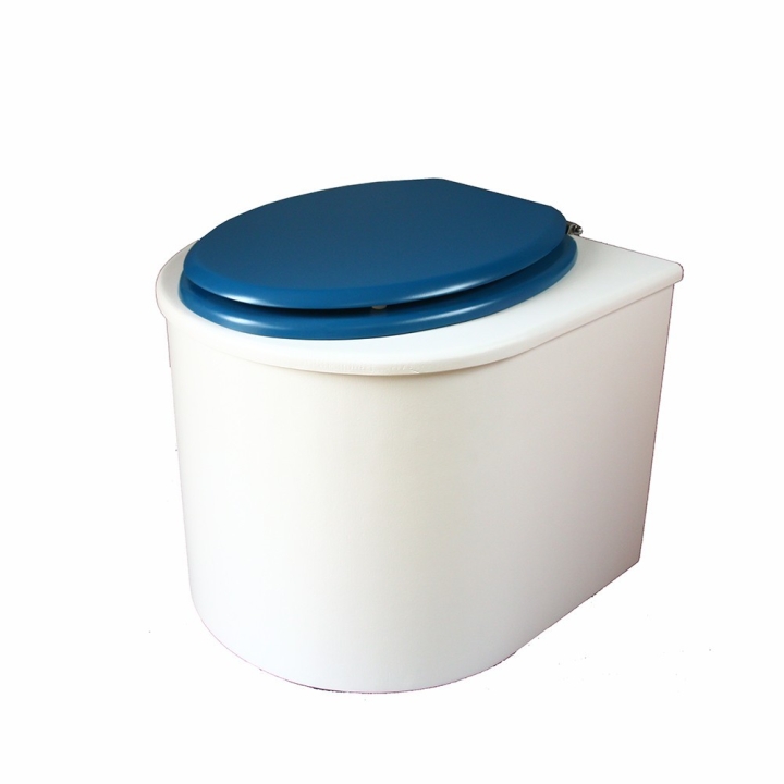  toilette sèche arrondie blanche avec abattant bleu nuit