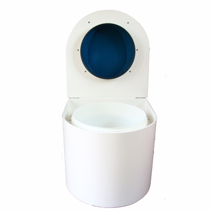  toilette sèche arrondie blanche avec abattant bleu nuit