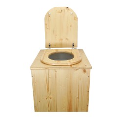 Toilette sèche en bois huilé avec bavette inox, seau plastique 22 litres, abattant "D" huilé