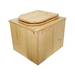 Toilette sèche en bois huilé avec bavette inox, seau plastique 22 litres, abattant "D" huilé