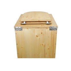 Toilette sèche en bois huilé avec bavette inox, seau plastique 22 litres, abattant "D" huilé