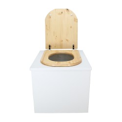 Toilette sèche en bois blanc, complète avec seau plastique 22L, bavette inox, abattant bois huilé "D"