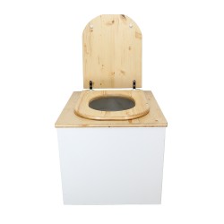 Toilette sèche en bois blanc/huilé complète avec seau plastique 22L, bavette inox, abattant bois huilé "D"