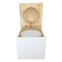 Toilette sèche en bois blanc/huilé complète avec seau plastique 22L, bavette inox, abattant bois huilé "D"