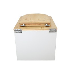 Toilette sèche en bois blanc/huilé complète avec seau plastique 22L, bavette inox, abattant bois huilé "D"
