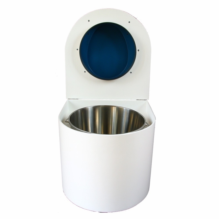  toilette sèche en bois blanc arrondie complète avec abattant bleu nuit