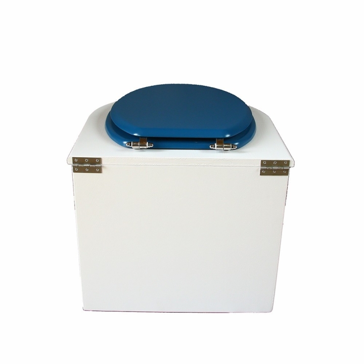  toilette sèche en bois blanc arrondie complète avec abattant bleu nuit