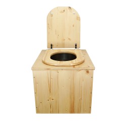 Toilette sèche en bois huilée avec seau inox et bavette inox, abattant "D"
