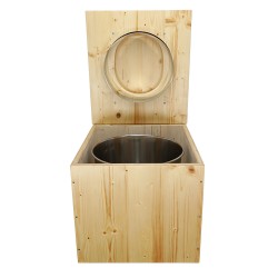 Toilette sèche en bois huilée avec seau inox et bavette inox, abattant "D"