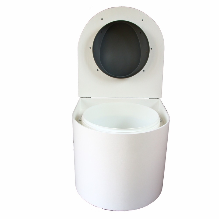  toilette sèche arrondie blanche avec abattant gris