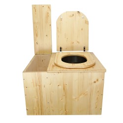 Toilette sèche huilée avec bac à copeaux de bois complète avec bavette inox et seau inox - abattant huilé "D"