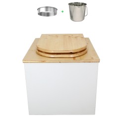 Toilette sèche en bois blanc/huilé complète avec seau inox 22 litres et bavette inox - abattant bois huilé forme de D