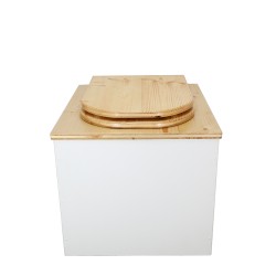 Toilette sèche en bois blanc/huilé complète avec seau inox 22 litres et bavette inox - abattant bois huilé forme de D