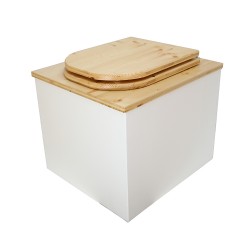 Toilette sèche en bois blanc/huilé complète avec seau inox 22 litres et bavette inox - abattant bois huilé forme de D
