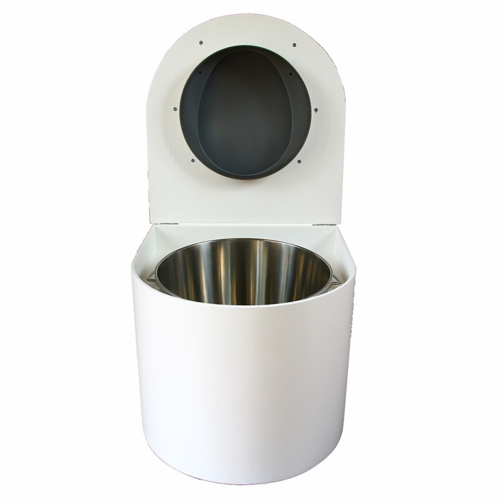  toilette sèche en bois blanc arrondie complète avec abattant gris clair