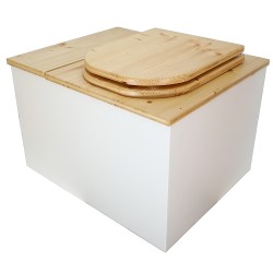 Toilette sèche avec bac à copeaux de bois. bois blanc/huilé, abattant "D" huilé. Livré avec bavette inox et seau inox.