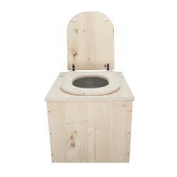 Toilette sèche en bois brut complète avec seau plastique 22L , abattant D et bavette inox