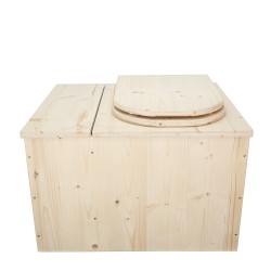 Toilette sèche avec bac à copeaux de bois, complète avec bavette inox, seau inox, abattant en forme de D