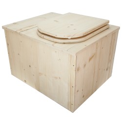 Toilette sèche avec bac à copeaux de bois, complète avec bavette inox, seau inox, abattant en forme de D