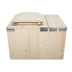 Toilette sèche avec bac à copeaux de bois, complète avec bavette inox, seau inox, abattant en forme de D