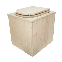 Toilette sèche rehaussée en bois brut complète avec seau plastique 22L et bavette inox - abattant en forme de D