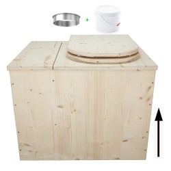 Toilette sèche rehaussée avec bac à copeaux de bois intégré, livré avec bavette inox et seau 22L plastique - abattant D