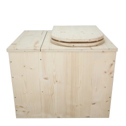 Toilette sèche rehaussée avec bac à copeaux de bois intégré, livré avec bavette inox et seau 22L plastique - abattant D
