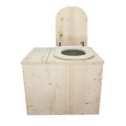 Toilette sèche rehaussée avec bac à copeaux de bois intégré, livré avec bavette inox et seau 22L plastique - abattant D