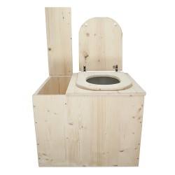 Toilette sèche rehaussée avec bac à copeaux de bois intégré, livré avec bavette inox et seau 22L plastique - abattant D