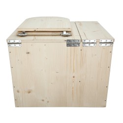 Toilette sèche rehaussée avec bac à copeaux de bois intégré, livré avec bavette inox et seau 22L plastique - abattant D