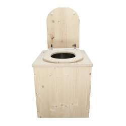 Toilette sèche rehaussée en bois complète avec seau inox et bavette inox - abattant en forme de D