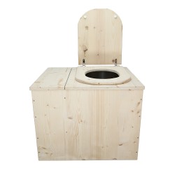 Toilette sèche rehaussée avec bac à copeaux de bois vendue avec bavette inox, seau inox et abattant D