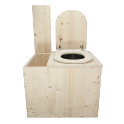 Toilette sèche rehaussée avec bac à copeaux de bois vendue avec bavette inox, seau inox et abattant D