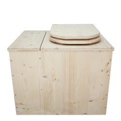 Toilette sèche rehaussée avec bac à copeaux de bois intégré, livré avec bavette inox, seau 22L, abattant déclipsable