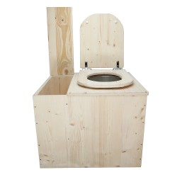 Toilette sèche rehaussée avec bac à copeaux de bois intégré, livré avec bavette inox, seau 22L, abattant déclipsable