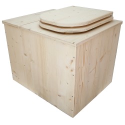 Toilette sèche rehaussée avec bac à copeaux de bois intégré, livré avec bavette inox, seau 22L, abattant déclipsable