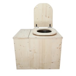 Toilette sèche rehaussée avec bac à copeaux de bois, avec bavette inox, seau inox et abattant D déclipsable