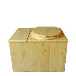 Toilette sèche huilée avec bac à copeaux de bois complète avec bavette inox Ø30cm et seau inox 14 litres