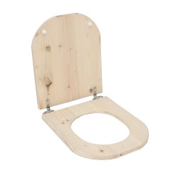 ensemble abattant et lunette pour toilette sèche en bois brut. Abattant design en forme de D - charnières inox