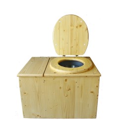 Toilette sèche huilée avec bac à copeaux de bois complète avec bavette inox Ø30cm et seau inox 14 litres
