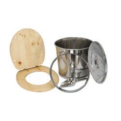 Kit pour fabrication toilette sèche avec seau inox, abattant huilé, idéal pour auto-constructeur