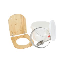 Kit fabrication toilette sèche auto-constructeur DIY - abattant forme "D" huilé, seau 22L plastique, bavette Ø28cm, pelle