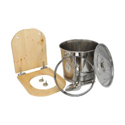 Kit fabrication toilette sèche auto-constructeur DIY - abattant forme "D" huile déclipsable, seau inox, bavette Ø28cm, pelle